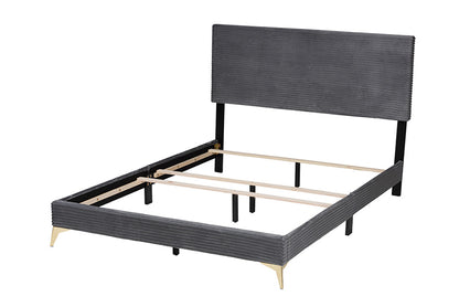 bali & pari - Abberton Queen Size Bed - Abberton-Grey Velvet-Queen view 3