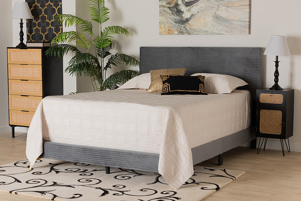 bali & pari - Abberton Queen Size Bed - Abberton-Grey Velvet-Queen view 8