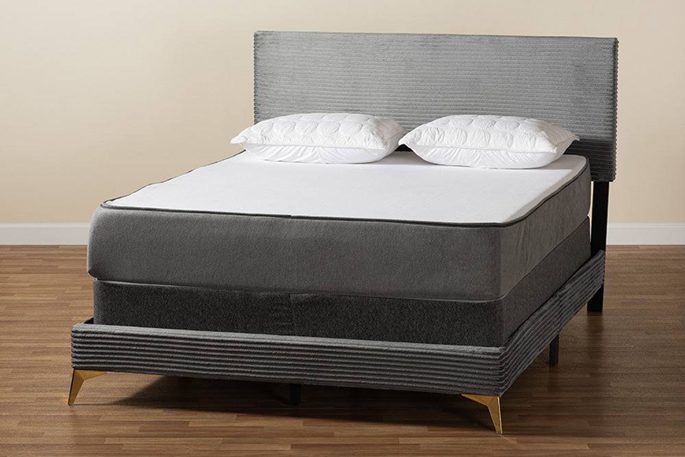 bali & pari - Abberton Queen Size Bed - Abberton-Grey Velvet-Queen view 9