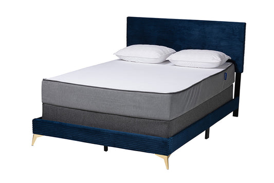 bali & pari - Abberton Queen Size Bed - Abberton-Navy Blue Velvet-Queen view 1