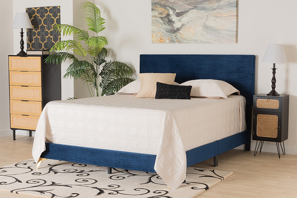 bali & pari - Abberton Queen Size Bed - Abberton-Navy Blue Velvet-Queen view 5