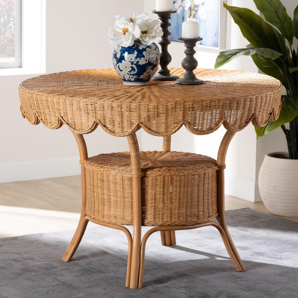 bali & pari - Abena Dining Table in Light Honey - Palm Short-Round-Light Honey Rattan-DT view 8