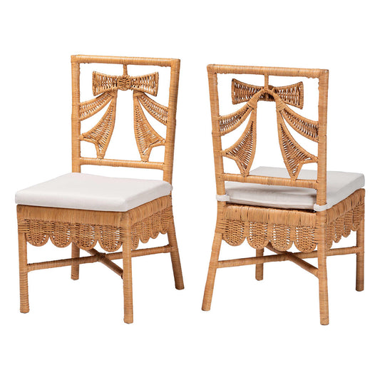 bali & pari - Abia Set of 2 Dining Chairs in Light Honey - Abia/Bow Tie-Light Honey Rattan-Cushion-DC view 1