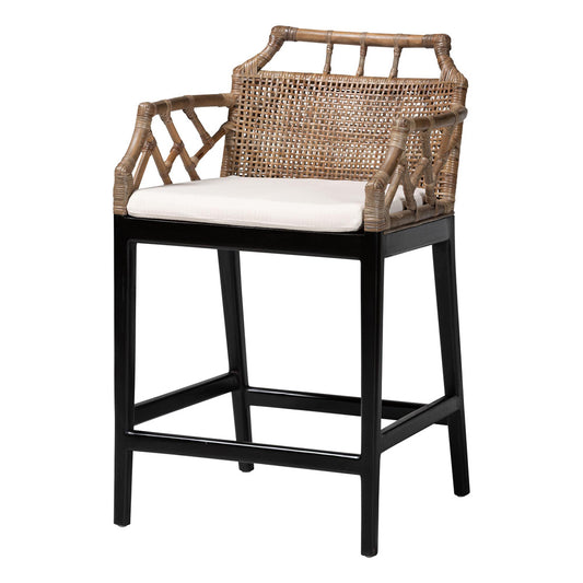 bali & pari - Abiel Counter Stool in Greywash/Black - Abiel-Grey/Black-Wooden/Rattan-Cushion-CS view 1