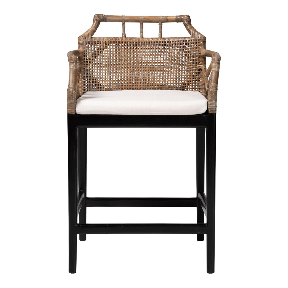 bali & pari - Abiel Counter Stool in Greywash/Black - Abiel-Grey/Black-Wooden/Rattan-Cushion-CS view 2