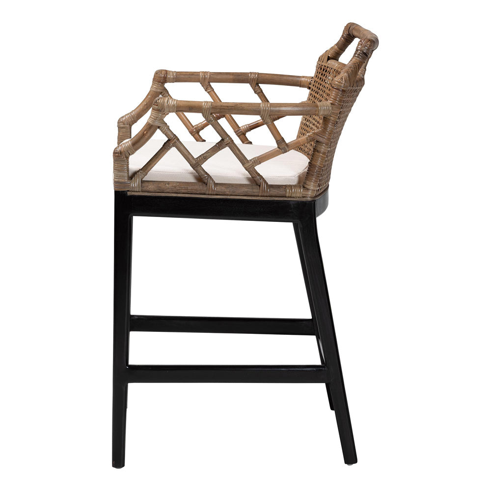 bali & pari - Abiel Counter Stool in Greywash/Black - Abiel-Grey/Black-Wooden/Rattan-Cushion-CS view 3