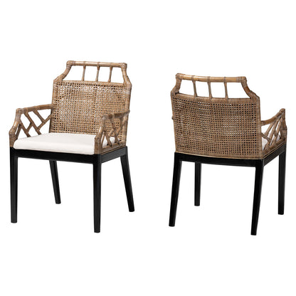 bali & pari - Abiel Set of 2 Dining Chairs in Greywash/Black - Abiel-Grey/Black-Wooden/Rattan-DC view 1