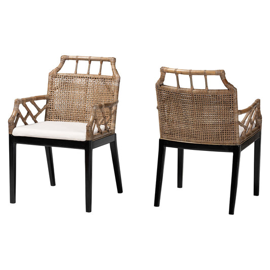bali & pari - Abiel Set of 2 Dining Chairs in Greywash/Black - Abiel-Grey/Black-Wooden/Rattan-DC view 1
