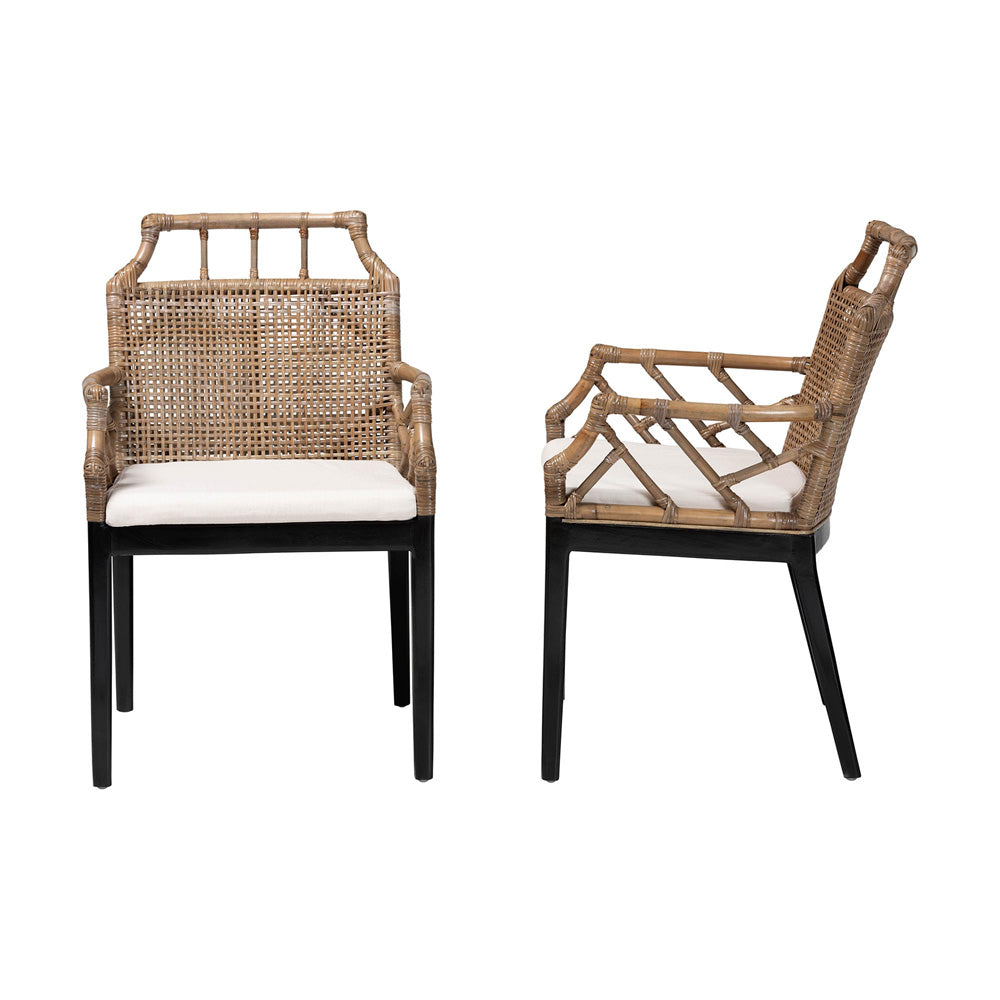 bali & pari - Abiel Set of 2 Dining Chairs in Greywash/Black - Abiel-Grey/Black-Wooden/Rattan-DC view 3
