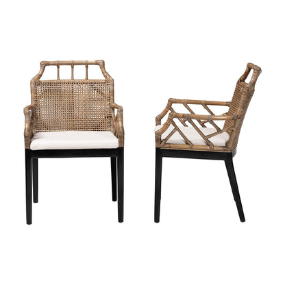 bali & pari - Abiel Set of 2 Dining Chairs in Greywash/Black - Abiel-Grey/Black-Wooden/Rattan-DC view 3