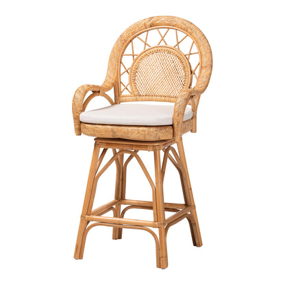 bali & pari  - Adam Counter Stool in Light Honey - Adam-Light Honey/Rattan-Swivel-Cushion-CS view 1
