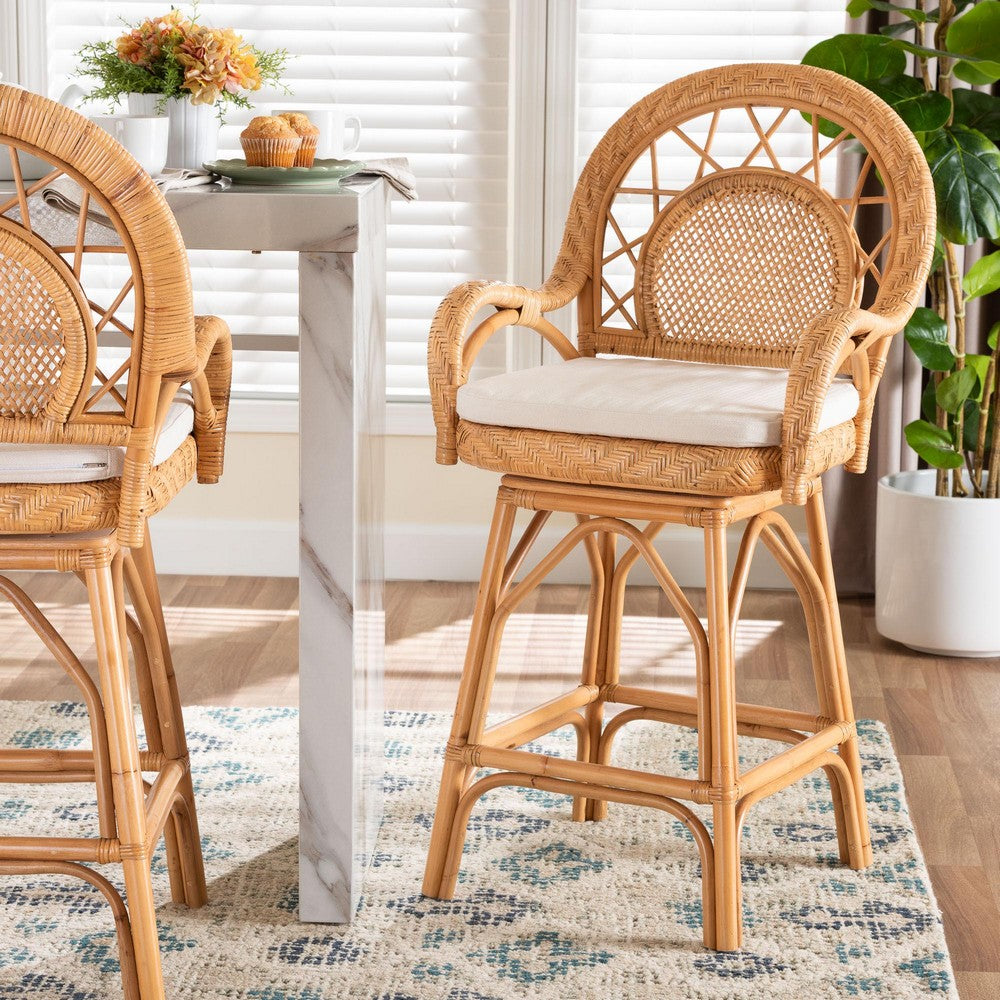 bali & pari  - Adam Counter Stool in Light Honey - Adam-Light Honey/Rattan-Swivel-Cushion-CS view 8