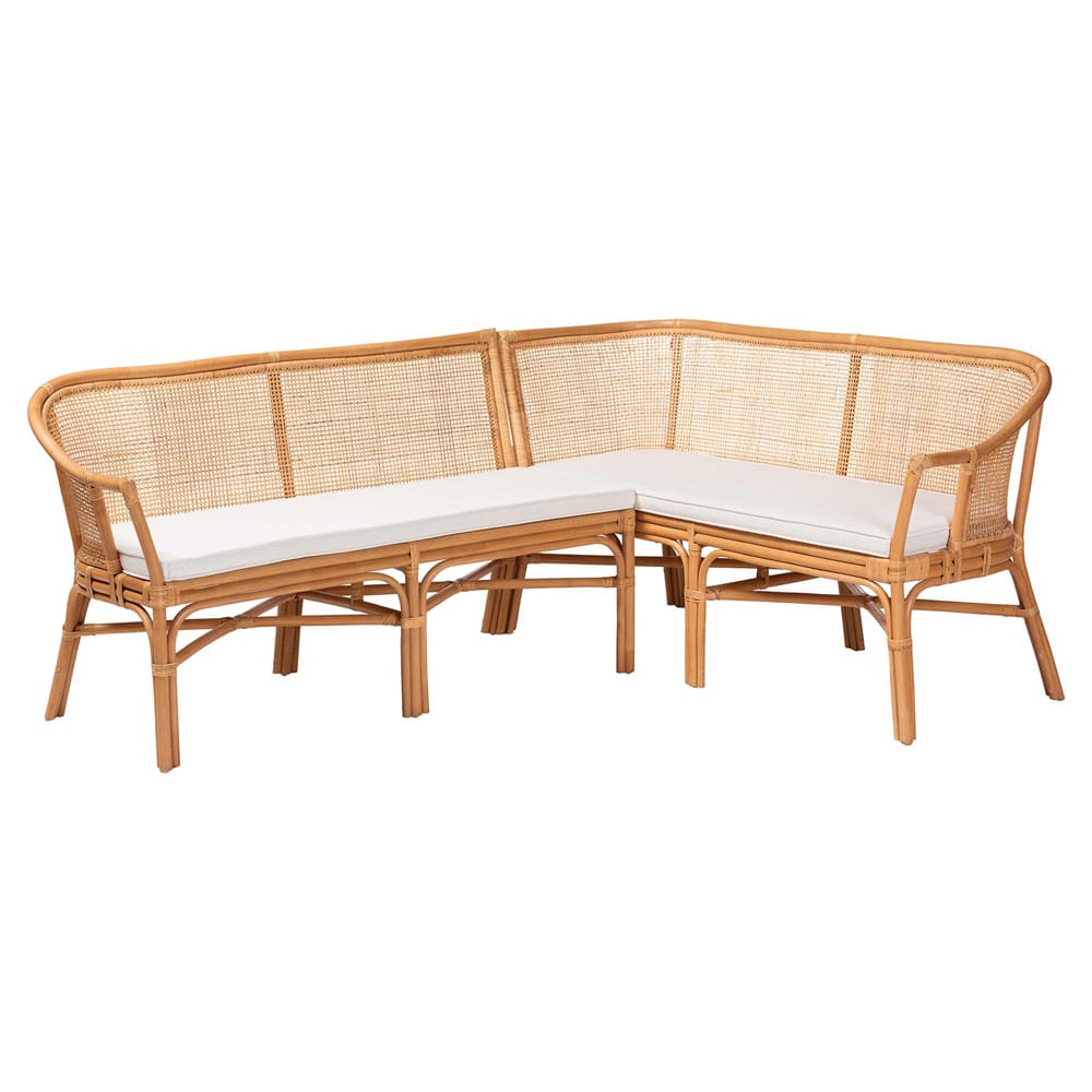 bali & pari - Adede Set of 2 Corner Benches in Light Honey - Adede-Light Honey Rattan-2PC Bench Set view 1