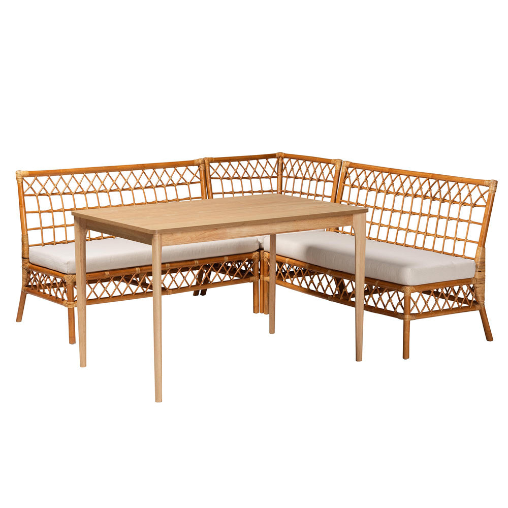 bali & pari - Adora Dining Set in White/Light Honey/Oak Brown - Adora-4PC Dining Nook Set view 1