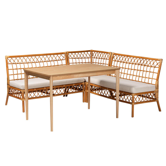 bali & pari - Adora Dining Set in White/Light Honey/Oak Brown - Adora-4PC Dining Nook Set view 1