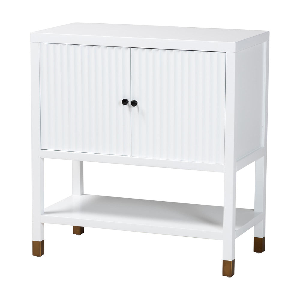 bali & pari  - Aiden Storage Cabinet in White/Brass/Black - KL-1473B Aiden Flute-White/Java-Cabinet view 1