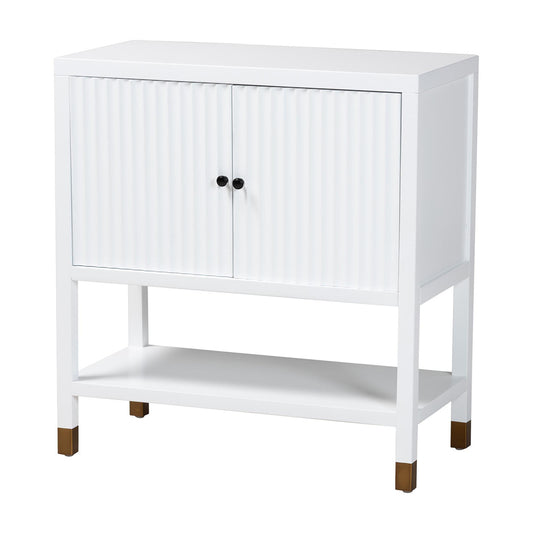 bali & pari  - Aiden Storage Cabinet in White/Brass/Black - KL-1473B Aiden Flute-White/Java-Cabinet view 1