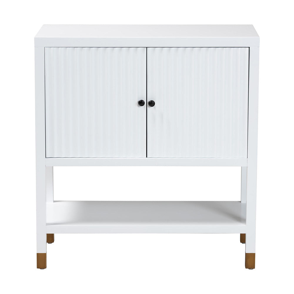 bali & pari  - Aiden Storage Cabinet in White/Brass/Black - KL-1473B Aiden Flute-White/Java-Cabinet view 3