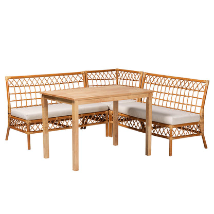 bali & pari - Aina Dining Set in White/Light Honey/Oak Brown - Aina-4PC Dining Nook Set view 1