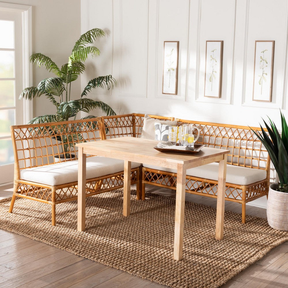 bali & pari - Aina Dining Set in White/Light Honey/Oak Brown - Aina-4PC Dining Nook Set view 9
