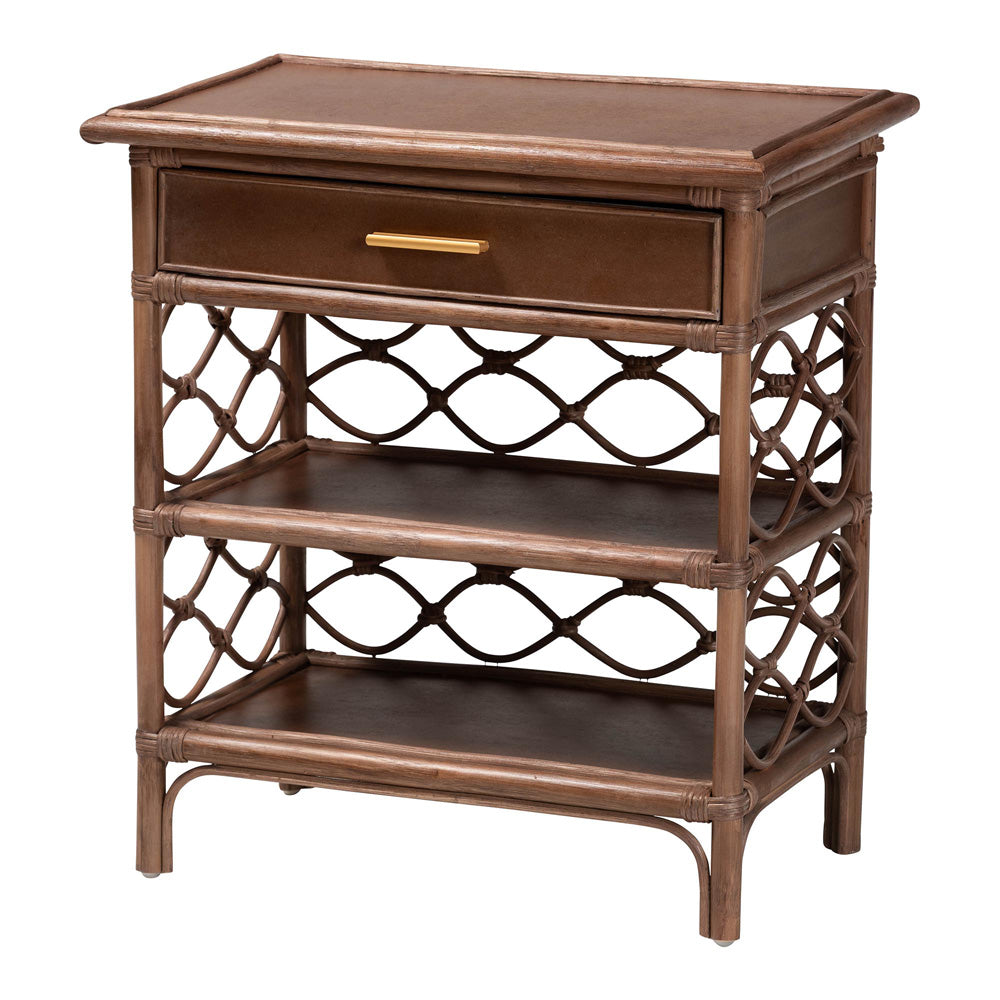 bali & pari - Akane Nightstand in Antique Brown - WS118A-Medium Knob-Antiqued Brown-Rattan-NS view 1