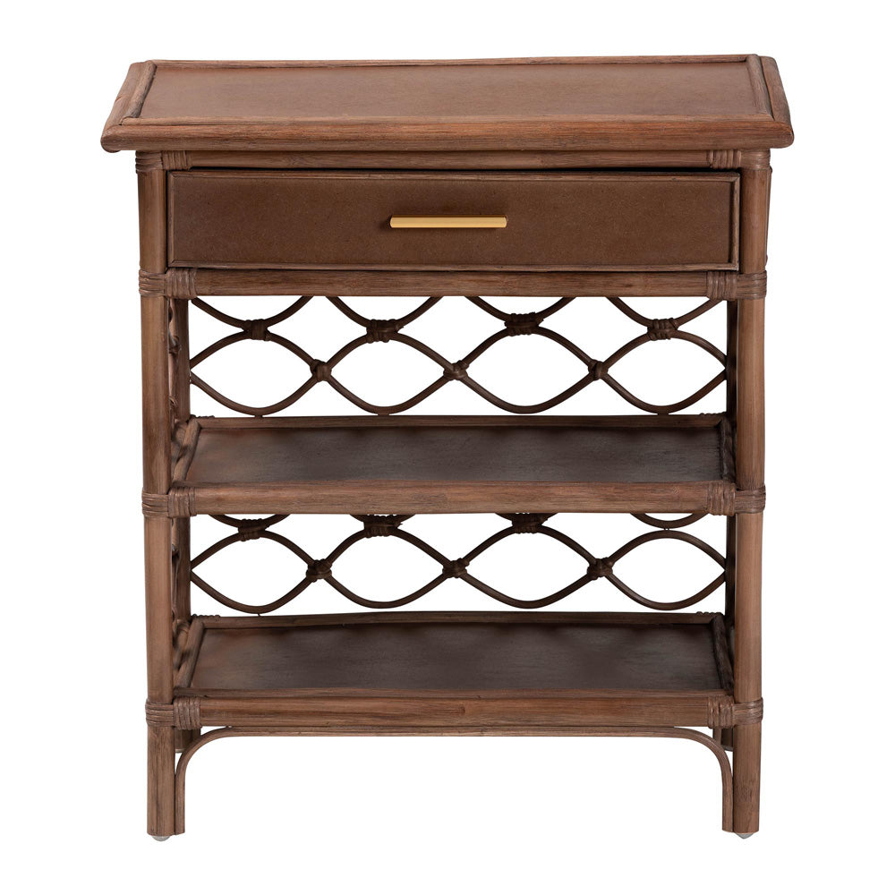 bali & pari - Akane Nightstand in Antique Brown - WS118A-Medium Knob-Antiqued Brown-Rattan-NS view 3