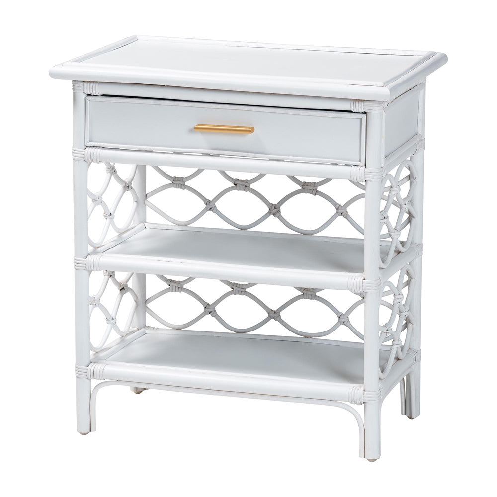 bali & pari - Akane Nightstand in White - WS118A-Medium Knob-White-Rattan-NS view 1
