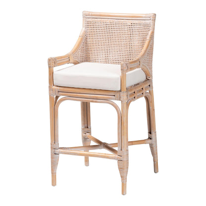 bali & pari - Allen Counter Stool in Whitewash Brown - Allen-White Washed Rattan-Cushion-CS view 1