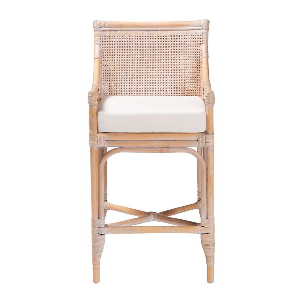 bali & pari - Allen Counter Stool in Whitewash Brown - Allen-White Washed Rattan-Cushion-CS view 2