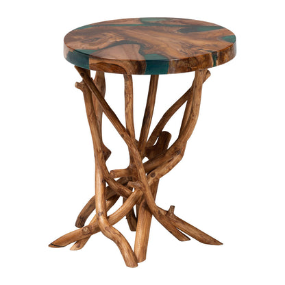 bali & pari - Amada End Table in Natural Brown/Green - Amada-Patterned Resin-ET-Boxed view 1