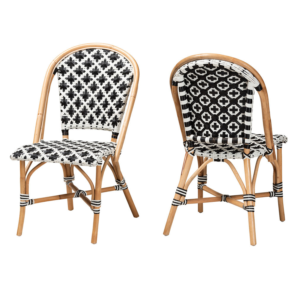 bali & pari - Ambre Set of 2 Dining Chairs in Black/White/Natural Brown - BC003-Rattan-DC view 1