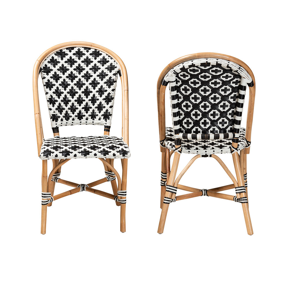 bali & pari - Ambre Set of 2 Dining Chairs in Black/White/Natural Brown - BC003-Rattan-DC view 2