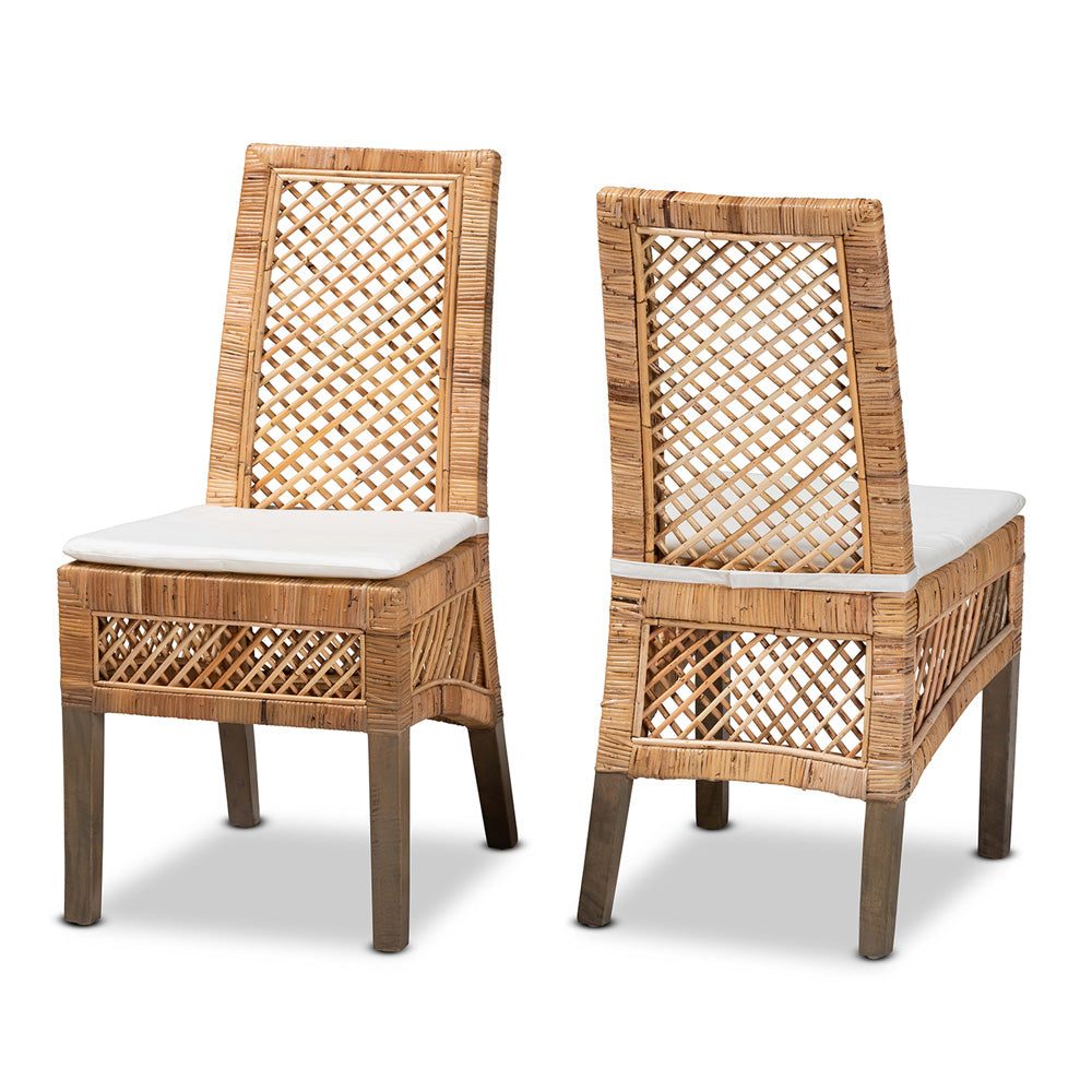 bali & pari - Argos Set of 2 Dining Chairs in White/Natural Brown - Argos-Rattan-DC view 1