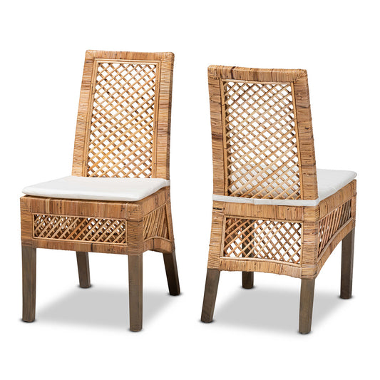 bali & pari - Argos Set of 2 Dining Chairs in White/Natural Brown - Argos-Rattan-DC view 1