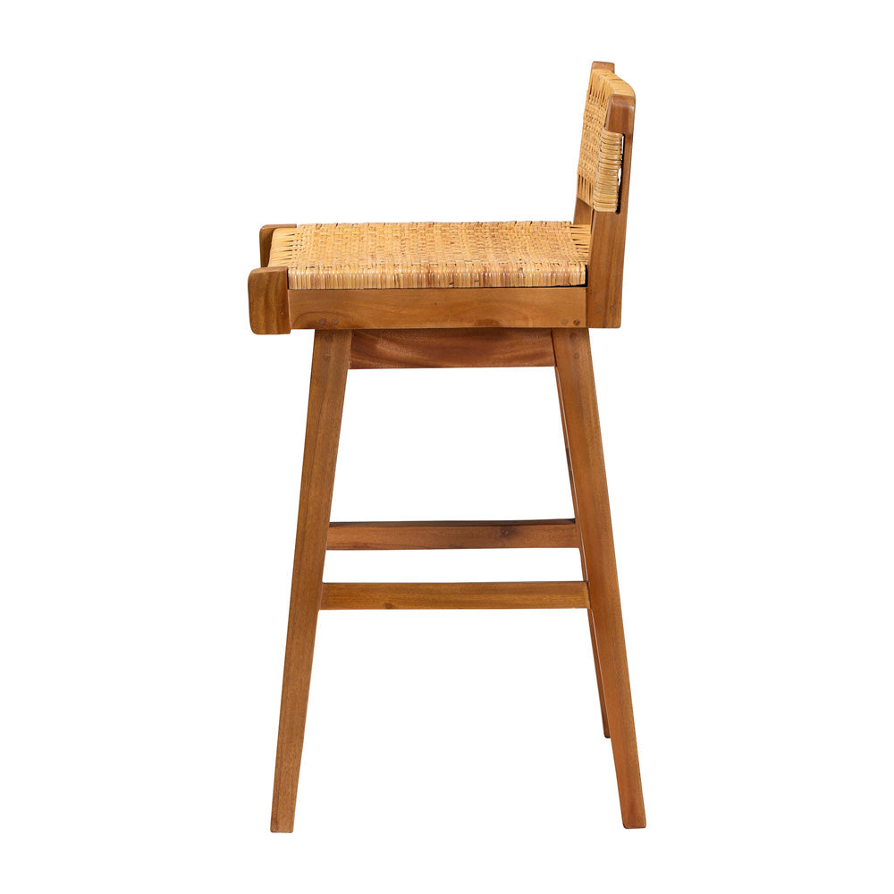 bali & pari - Asgart Bar Stool in Light Honey/Natural Brown - Asgart-SVN089-Mahogany/Rattan-BS view 3