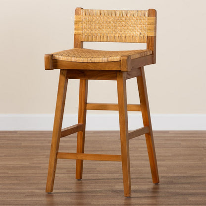 bali & pari - Asgart Bar Stool in Light Honey/Natural Brown - Asgart-SVN089-Mahogany/Rattan-BS view 9