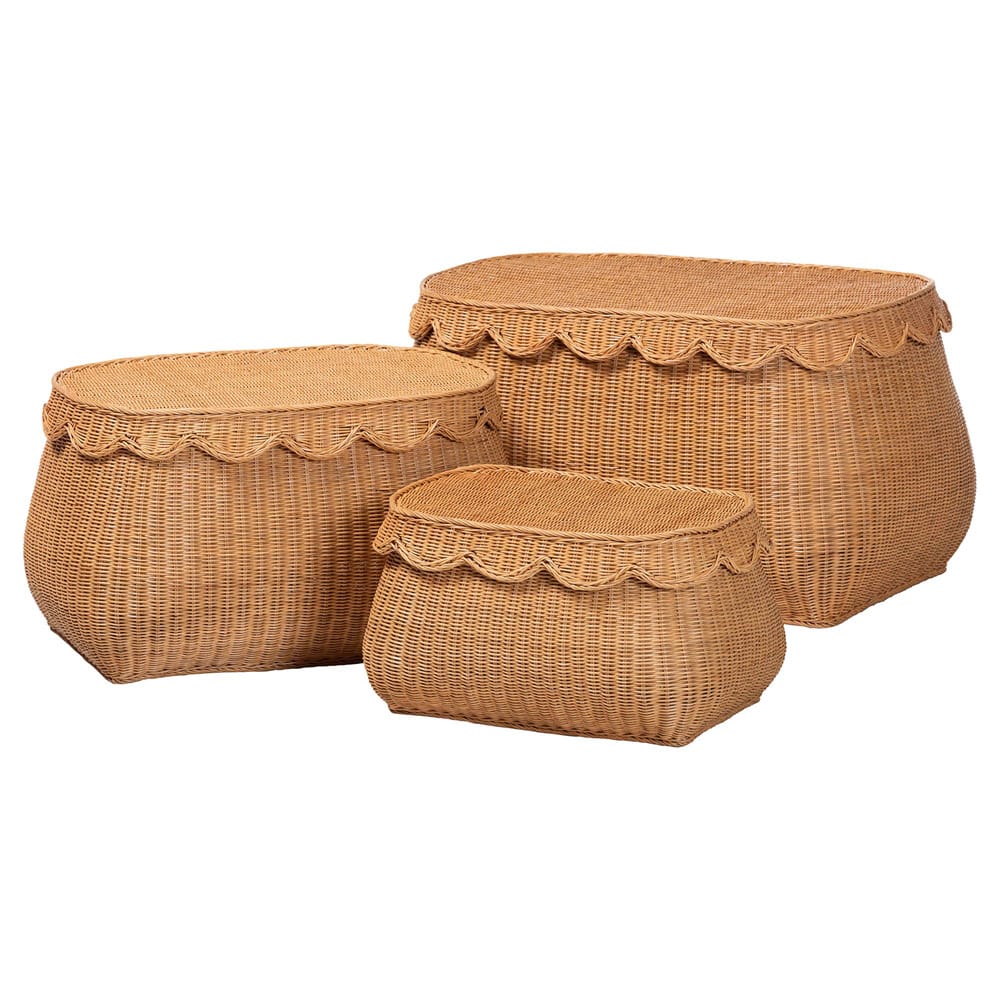 bali & pari - Ayleen Set of 3 Storage Baskets in Light Honey - Ayleen-3PC-Light Honey Rattan-Basket Set view 1