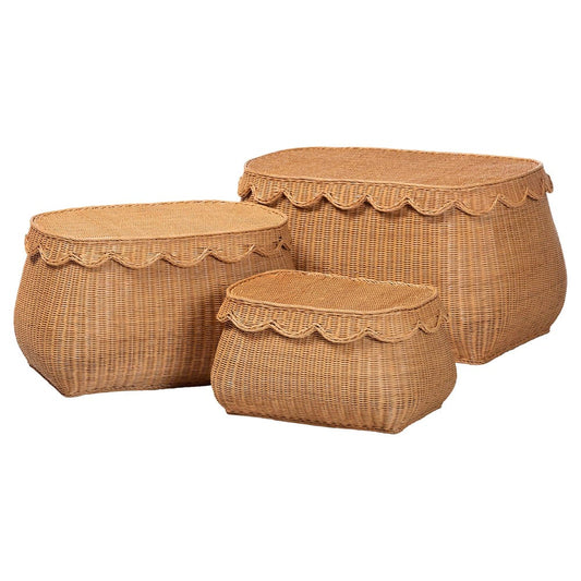 bali & pari - Ayleen Set of 3 Storage Baskets in Light Honey - Ayleen-3PC-Light Honey Rattan-Basket Set view 1