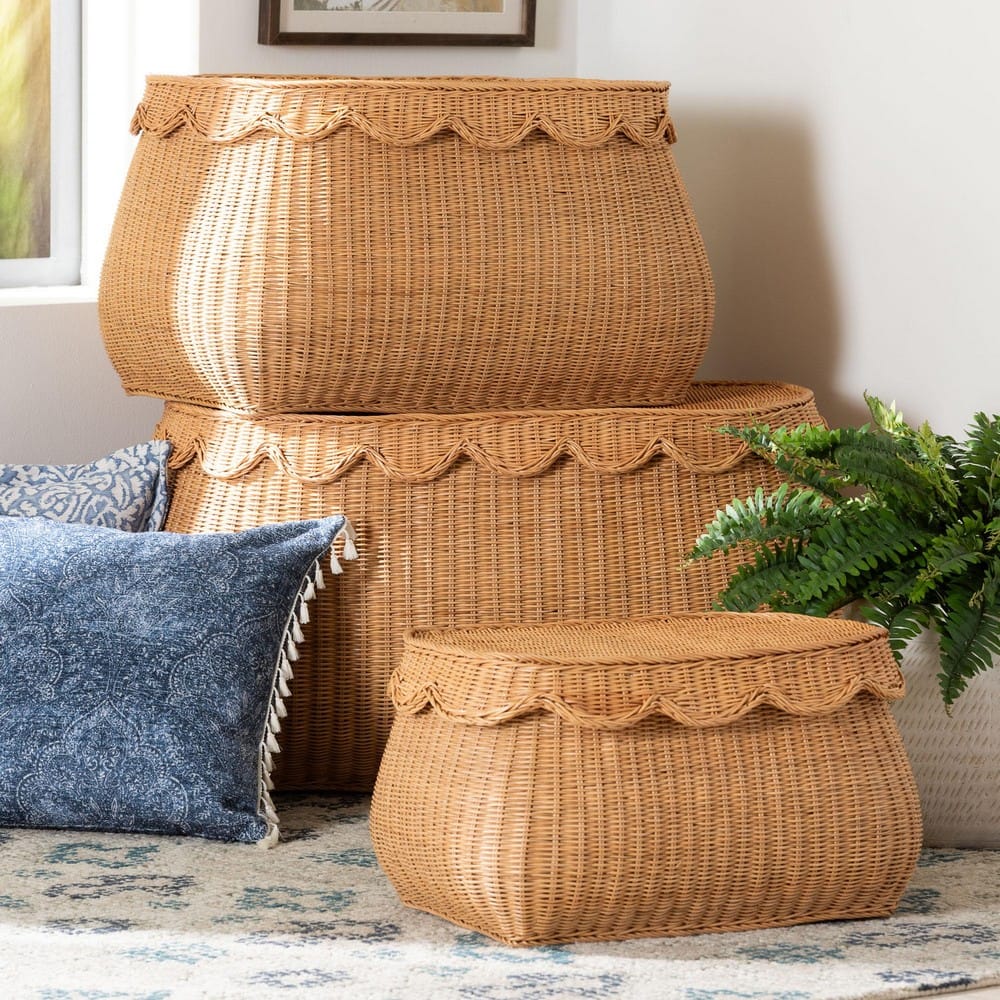 bali & pari - Ayleen Set of 3 Storage Baskets in Light Honey - Ayleen-3PC-Light Honey Rattan-Basket Set view 8