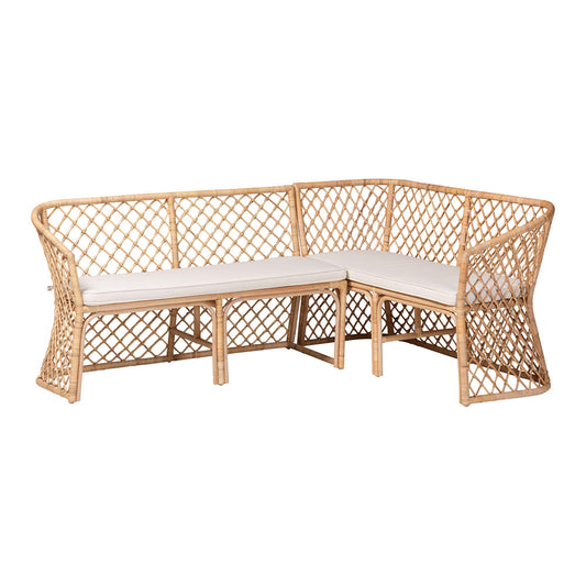 bali & pari - Aysi Set of 2 Corner Benches in Light Honey - Aysi-Light Honey Rattan-2PC Bench Set view 1