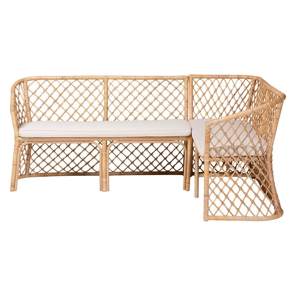 bali & pari - Aysi Set of 2 Corner Benches in Light Honey - Aysi-Light Honey Rattan-2PC Bench Set view 4