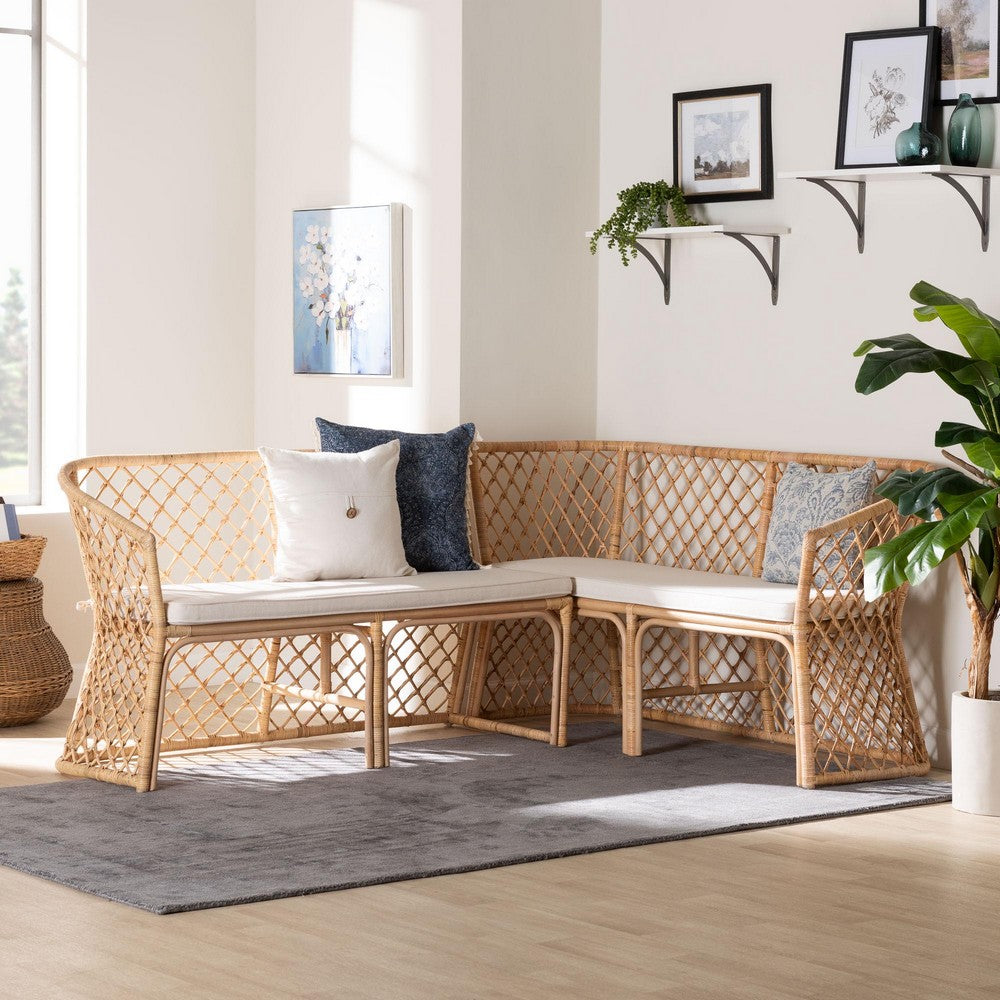 bali & pari - Aysi Set of 2 Corner Benches in Light Honey - Aysi-Light Honey Rattan-2PC Bench Set view 9