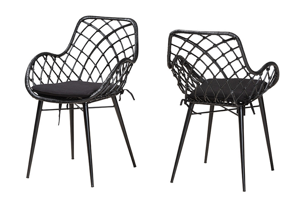bali & pari - Ballerina Dining Chair Set of 2 - Balerina1-Black Rattan-DC view 1