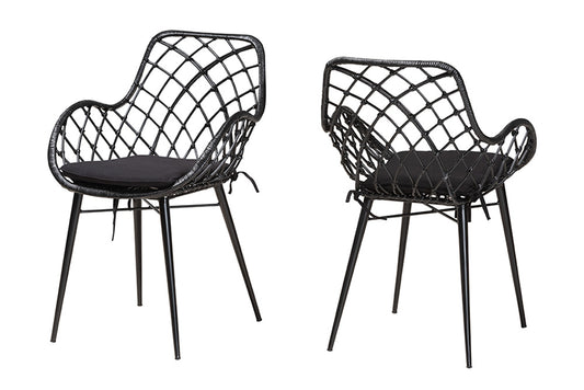 bali & pari - Ballerina Dining Chair Set of 2 - Balerina1-Black Rattan-DC view 1