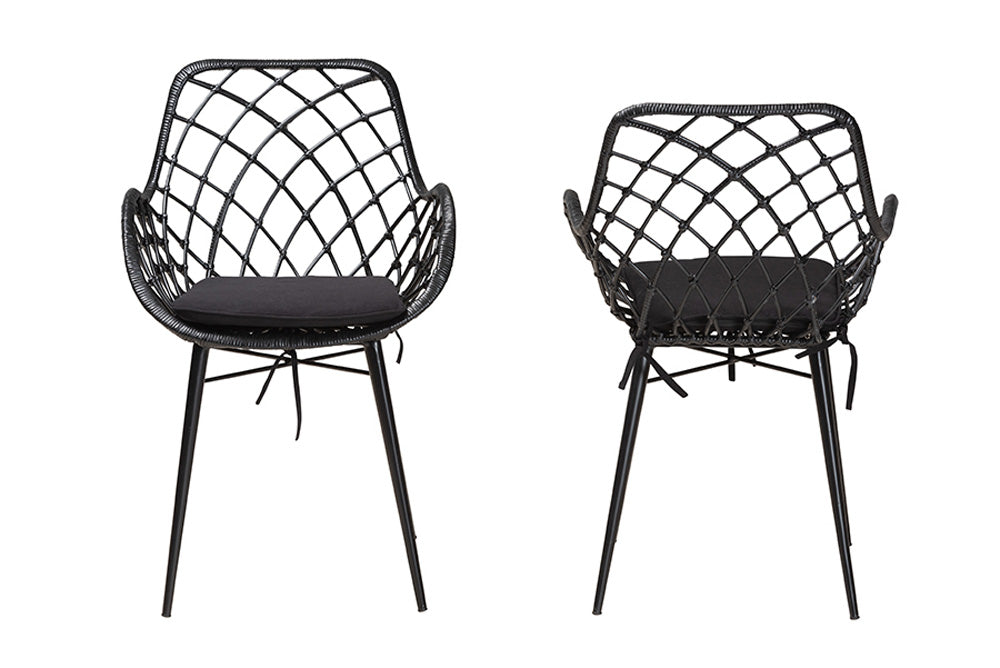 bali & pari - Ballerina Dining Chair Set of 2 - Balerina1-Black Rattan-DC view 2