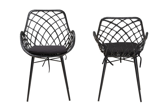 bali & pari - Ballerina Dining Chair Set of 2 - Balerina1-Black Rattan-DC view 2