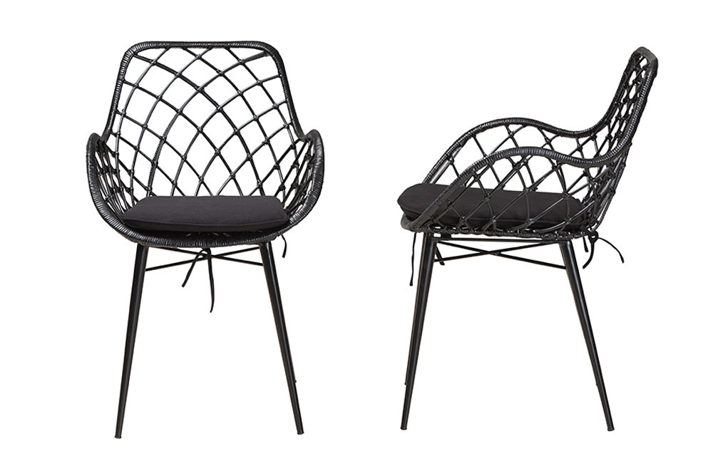 bali & pari - Ballerina Dining Chair Set of 2 - Balerina1-Black Rattan-DC view 3