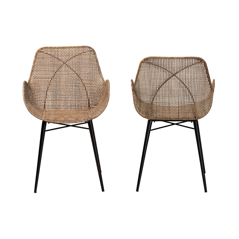 bali & pari - Ballerina Set of 2 Dining Chairs in Greywash/Black - Balerina3-Light Grey Rattan-DC view 2