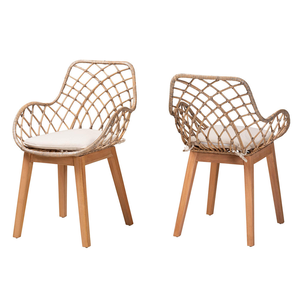 bali & pari - Ballerina Set of 2 Dining Chairs in Greywash/Natural Brown/White - Balerina2-Light Grey Rattan-DC view 1