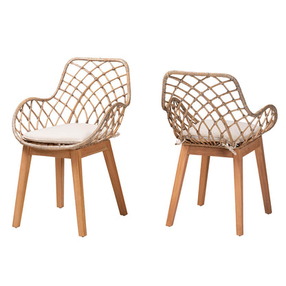 bali & pari - Ballerina Set of 2 Dining Chairs in Greywash/Natural Brown/White - Balerina2-Light Grey Rattan-DC view 1